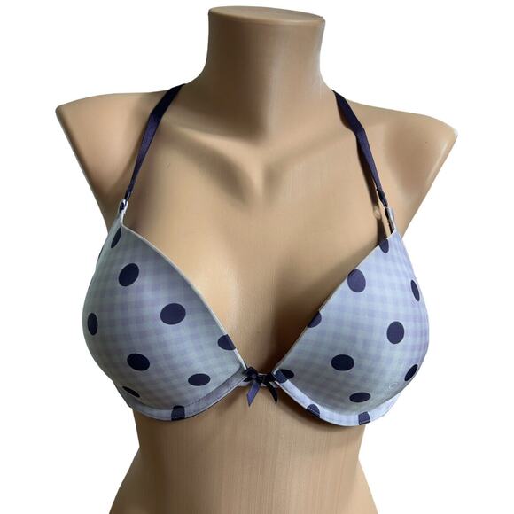 Victoria's Secret Push-Up Purple Polka Dot Bra Sz 36C Plunge Underwire Multiway - Picture 2 of 6